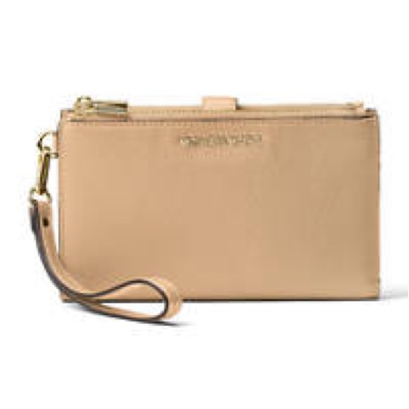 Michael Kors Jet Set Travel Double Zip Leather Wristlet Wallet Butternut - Picture 2 of 10